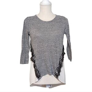 Xhilaration Small Gray Cream Sheer 3/4 Sleeve Lace High Low Blouse Shirt